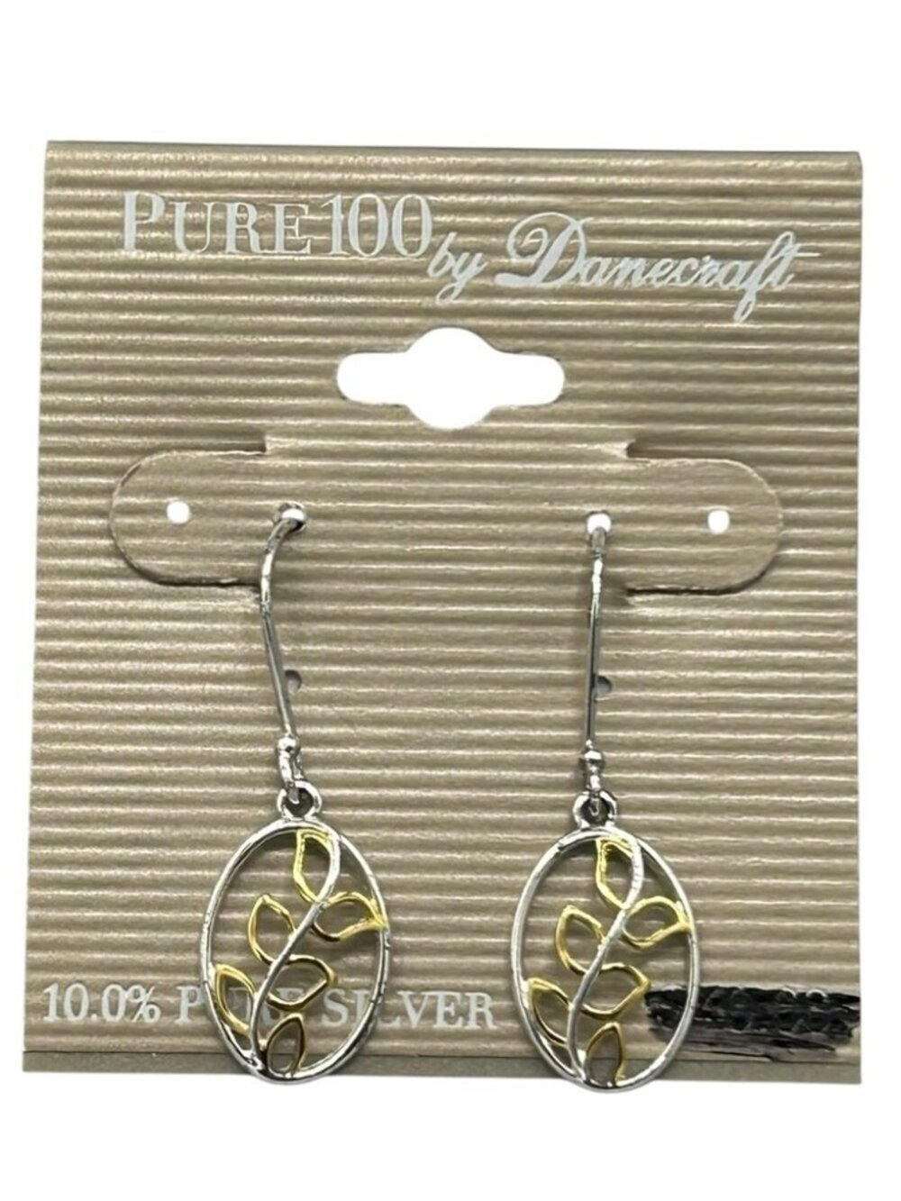 Danecraft Pure 100 Leaf Drop Earrings NWT Silver Gold Tone